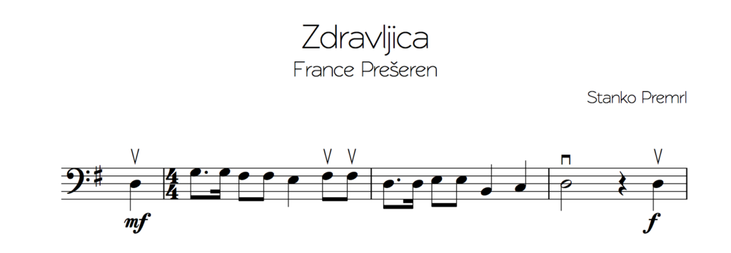 Zdravljica - melodija, bass clef